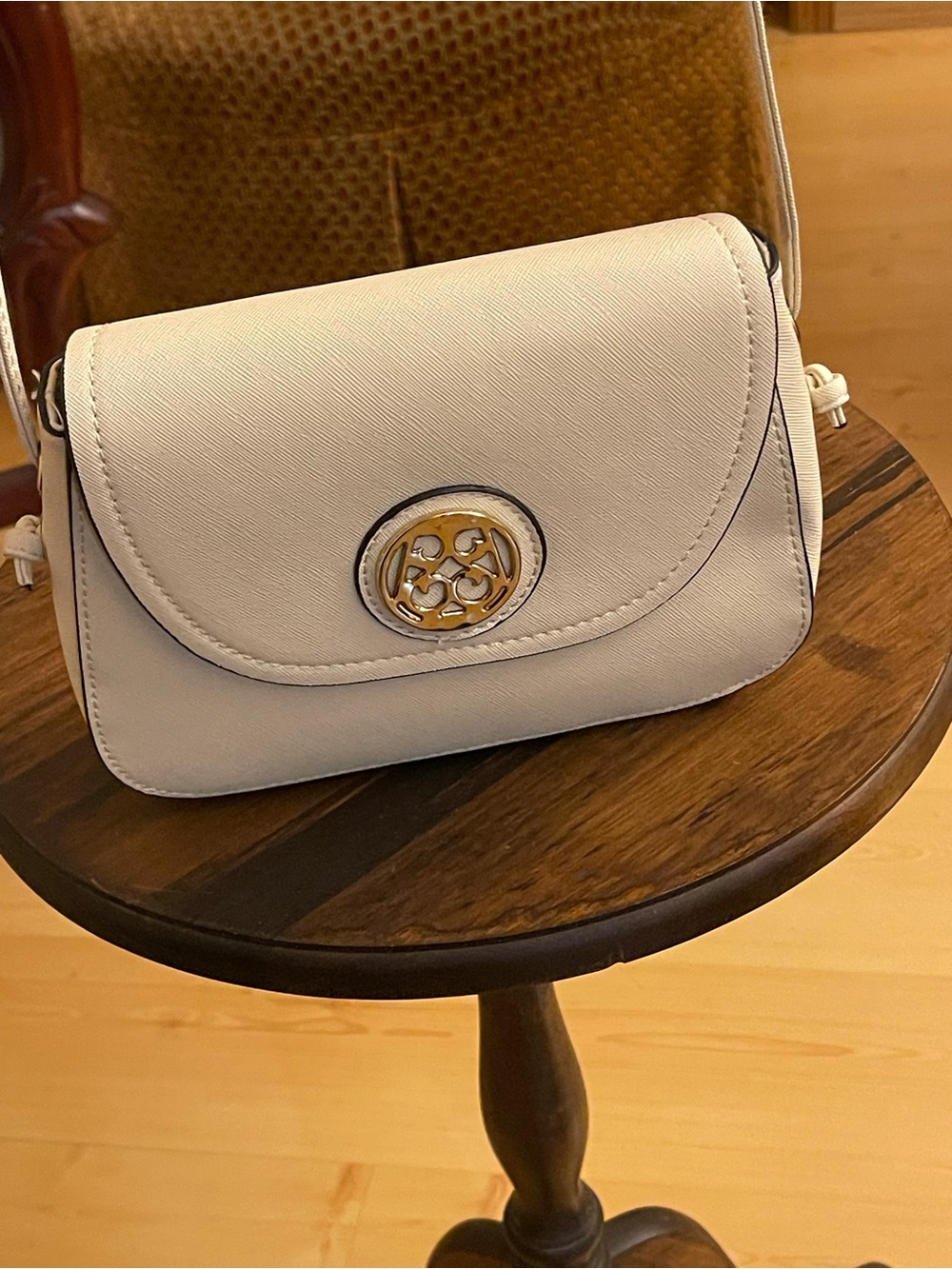 Cream Crossbody with Gold Logo Medallion
